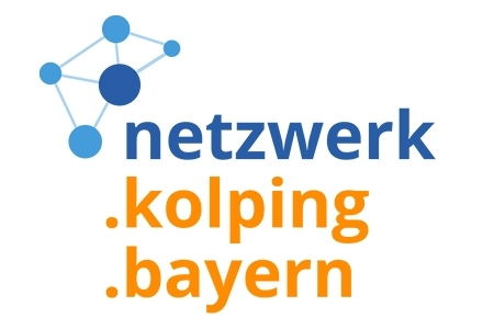 Logo mit blauem Netzwerk-Symbol und Schriftzug 'netzwerk' in Blau sowie '.kolping' und '.bayern' in Orange